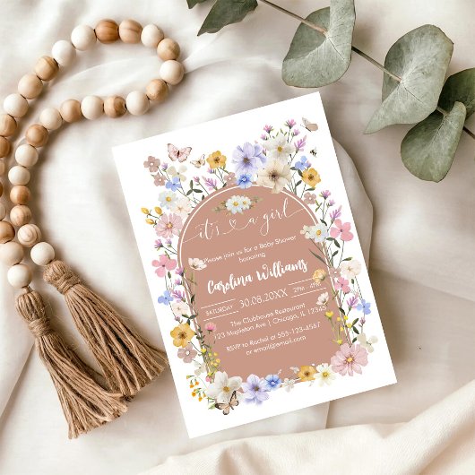 It's A Girl Wildflower Butterfly Baby Shower 招待状