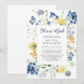 It's A Girl Wildflower Floral Baby Shower 招待状 (正面/裏面)