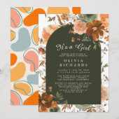 It's A Girl Wildflower Floral Baby Shower 招待状 (正面/裏面)