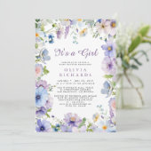It's A Girl Wildflower Floral Baby Shower  招待状 (スタンド正面)