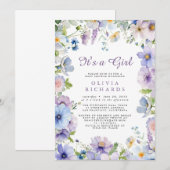 It's A Girl Wildflower Floral Baby Shower  招待状 (正面/裏面)
