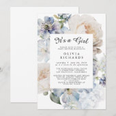 It's A Girl Wildflower Floral Baby Shower 招待状 (正面/裏面)