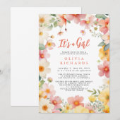 It's A Girl Wildflower Floral Baby Shower  招待状 (正面/裏面)