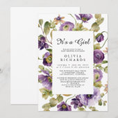 It's A Girl Wildflower Floral Baby Shower 招待状 (正面/裏面)