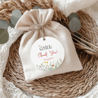 It's a Girl with Spring Flowers Baby Shower フェイバータグ