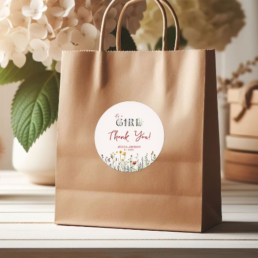 It's a Girl with Spring Flowers Baby Shower ラウンドシール