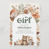 It's a Girl! Woodland Animal Baby Shower 招待状 (正面)