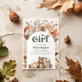 It's a Girl! Woodland Animal Baby Shower 招待状
