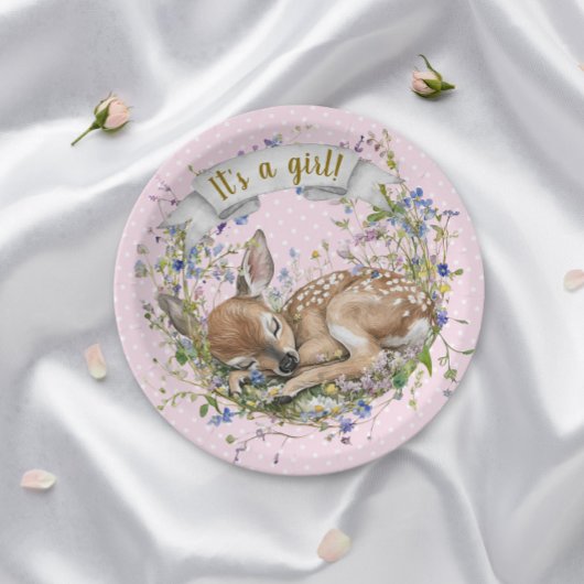 It's a girl Woodland Baby Shower Paper Plate ペーパープレート