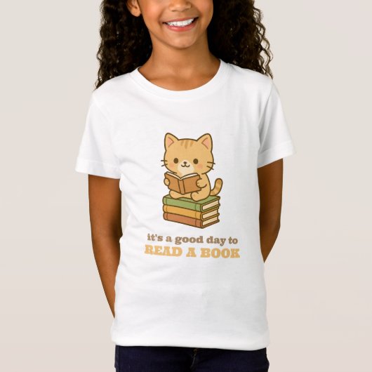 It's a good day to read a book cute cat reading tシャツ (正面)