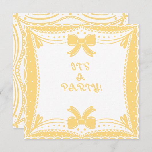 It's A Party Yellow Bow 招待状 (正面/裏面)