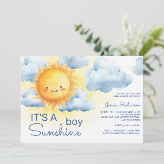 It's a Sunshine Boy Baby Shower 招待状 (スタンド正面)