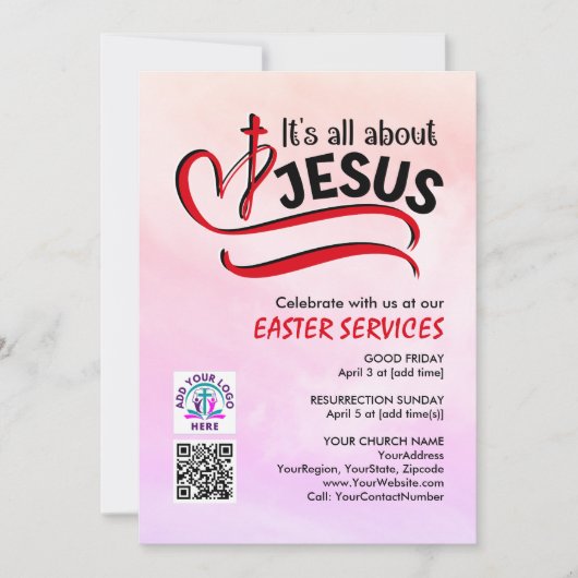 IT'S ALL ABOUT JESUS Logo QR Code Church EASTER 招待状 (正面)