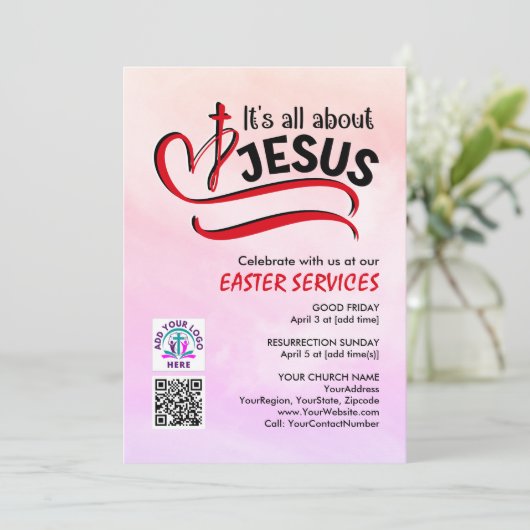 IT'S ALL ABOUT JESUS Logo QR Code Church EASTER 招待状 (スタンド正面)