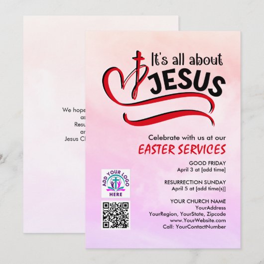 IT'S ALL ABOUT JESUS Logo QR Code Church EASTER 招待状 (正面/裏面)