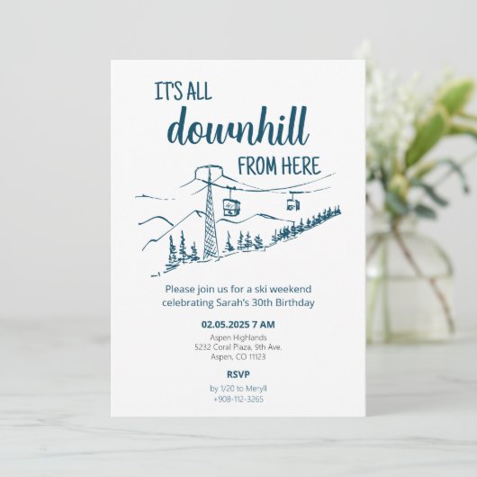 It's All Downhill from Here Ski Winter Birthday 招待状 (スタンド正面)