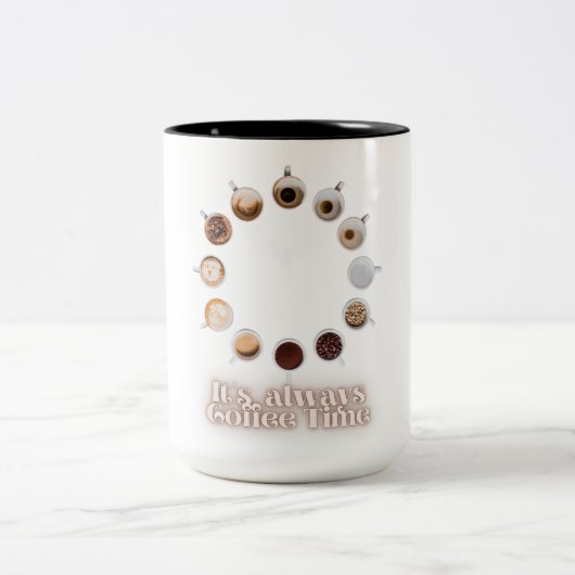 It's Always Coffee Time Clockデザイン-おもしろいコーヒー ツートーンマグカップ (中央)