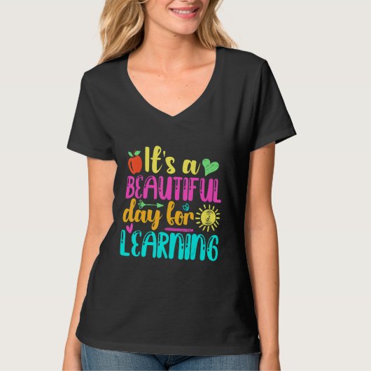 It's Beautiful Day For Learning Retro Teacher Stud Tシャツ (正面)