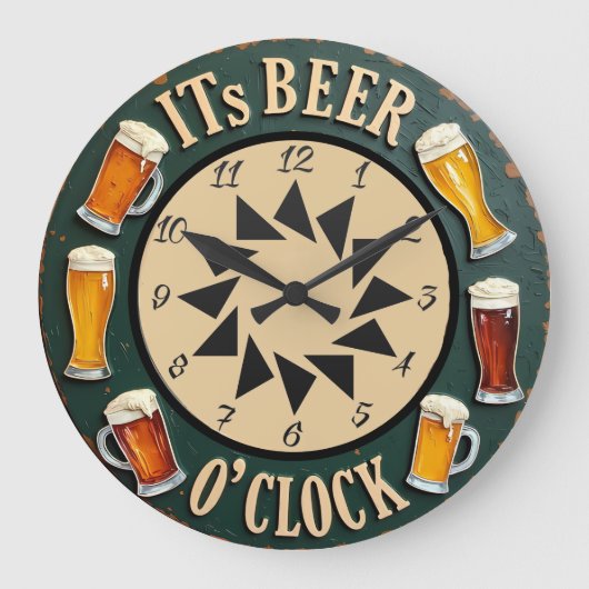 Its Beer O'clock Distressed Bar ラージ壁時計 (正面)