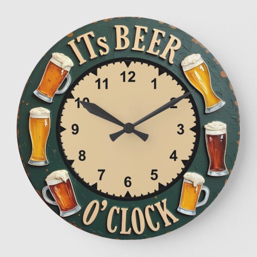 Its Beer O'clock Fun Pint Mug ラージ壁時計 (正面)