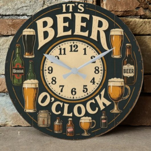 It's beer o'clock funny decor home bar man cave  ラージ壁時計