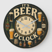 It's beer o'clock funny decor home bar man cave  ラージ壁時計 (正面)