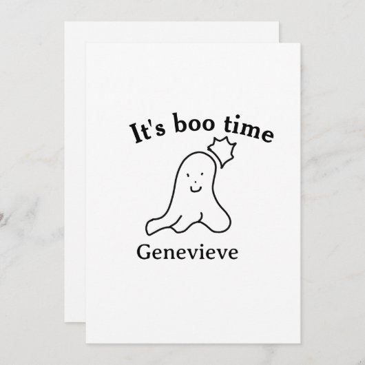It's boo time name Halloween date time ghost black 招待状 (正面/裏面)