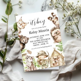its boy Rustic Woodland Baby Shower Invite 招待状