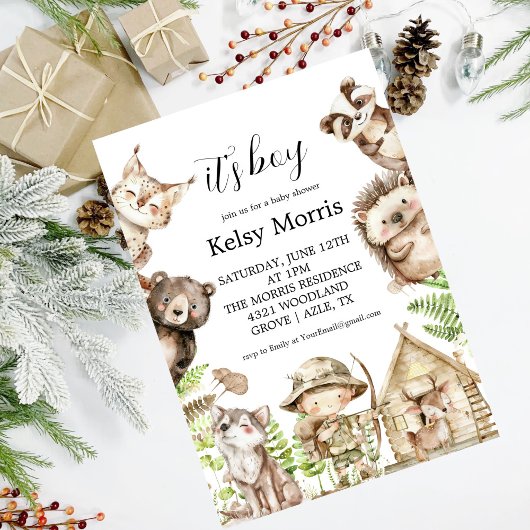 its boy Rustic Woodland Baby Shower Invite 招待状