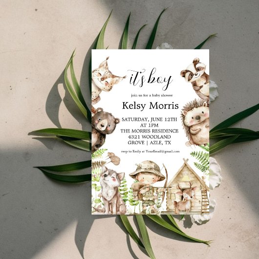 its boy Rustic Woodland Baby Shower Invite 招待状