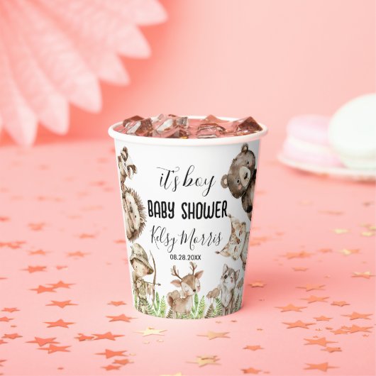its boy Rustic Woodland Baby Shower Invite 紙コップ (インサイチュ)