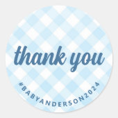 It's Boy Thank You Gingham Baby Shower ラウンドシール (正面)