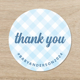It's Boy Thank You Gingham Baby Shower ラウンドシール