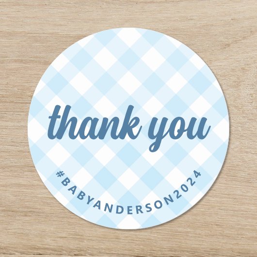 It's Boy Thank You Gingham Baby Shower ラウンドシール