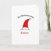 It's Christmas time Santa red hat name simple fun カード (正面)