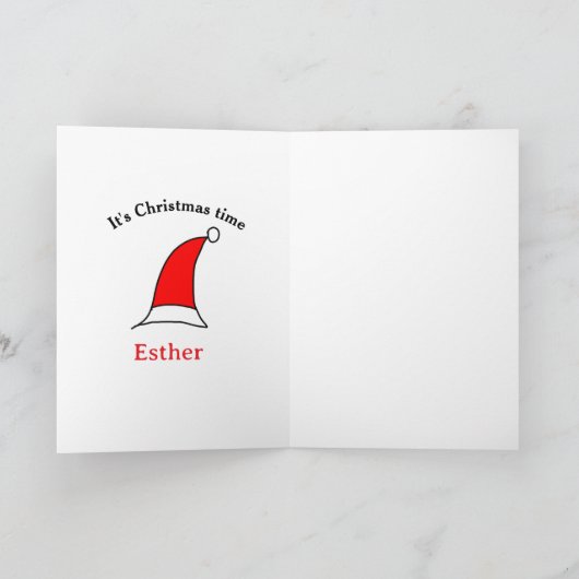 It's Christmas time Santa red hat name simple fun カード (内部)