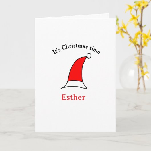 It's Christmas time Santa red hat name simple fun カード (黄色い花)