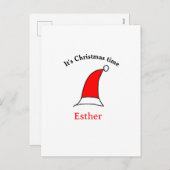 It's Christmas time Santa red hat name simple fun シーズンポストカード (正面/裏面)