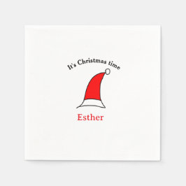 It's Christmas time Santa red hat name simple fun スタンダードカクテルナプキン