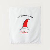 It's Christmas time Santa red hat name simple fun タペストリー (正面)