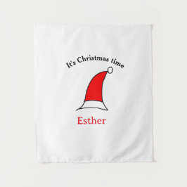 It's Christmas time Santa red hat name simple fun タペストリー