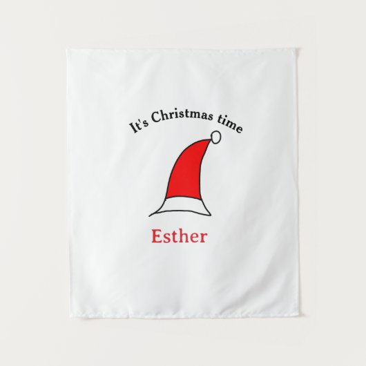 It's Christmas time Santa red hat name simple fun タペストリー (正面)