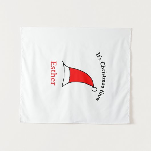 It's Christmas time Santa red hat name simple fun タペストリー (正面(横))