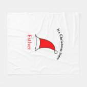 It's Christmas time Santa red hat name simple fun フリースブランケット (正面(横))