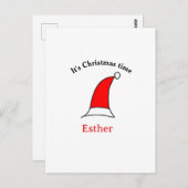 It's Christmas time Santa red hat name simple fun ポストカード (正面/裏面)