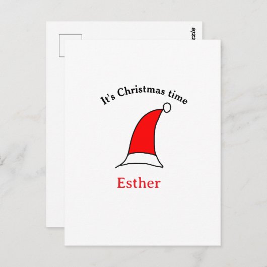 It's Christmas time Santa red hat name simple fun ポストカード (正面/裏面)