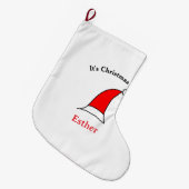 It's Christmas time Santa red hat name simple fun ラージクリスマスストッキング (正面 (吊り時))