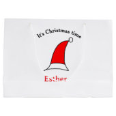 It's Christmas time Santa red hat name simple fun ラージペーパーバッグ (裏面)