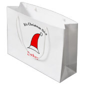 It's Christmas time Santa red hat name simple fun ラージペーパーバッグ (裏面アングル)