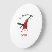 It's Christmas time Santa red hat name simple fun ラージ壁時計 (傾斜)